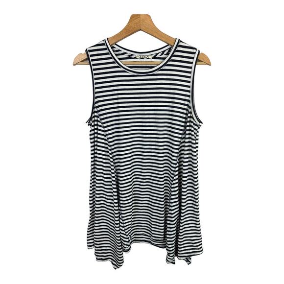 Chloe K Womens size Medium Tunic A Lined Striped Flowy Hem Blue White Tank Top - Picture 1 of 9